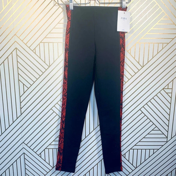 Zara Pants Snake Animal Print Side Stripe‎ Ponte Knit Black Leggings Size Small - Picture 2 of 12